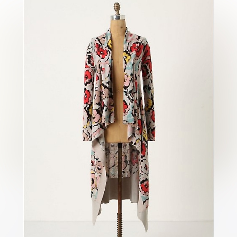 Anthropologie Sparrow Flora Floral Exemplar Long Cardigan Medium Linen Blend